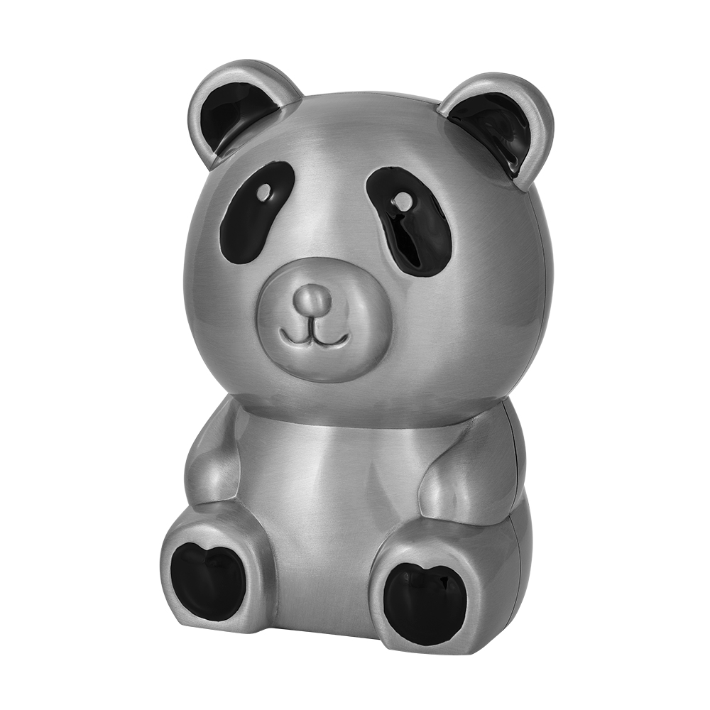 NOA Kids Panda-Spardose aus silberfarbenem Stahl mit glänzend schwarzen Details