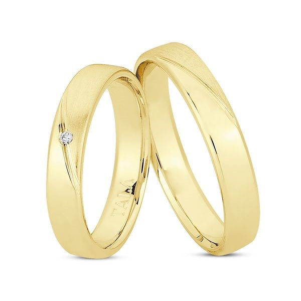 Nuran vielsesringe i guld med mat og blank finish og 0,02 ct brillant