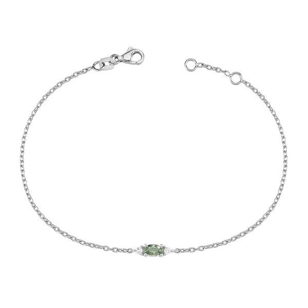 Petit oval grøn safir armbånd i 14 kt. hvidguld | B1111
