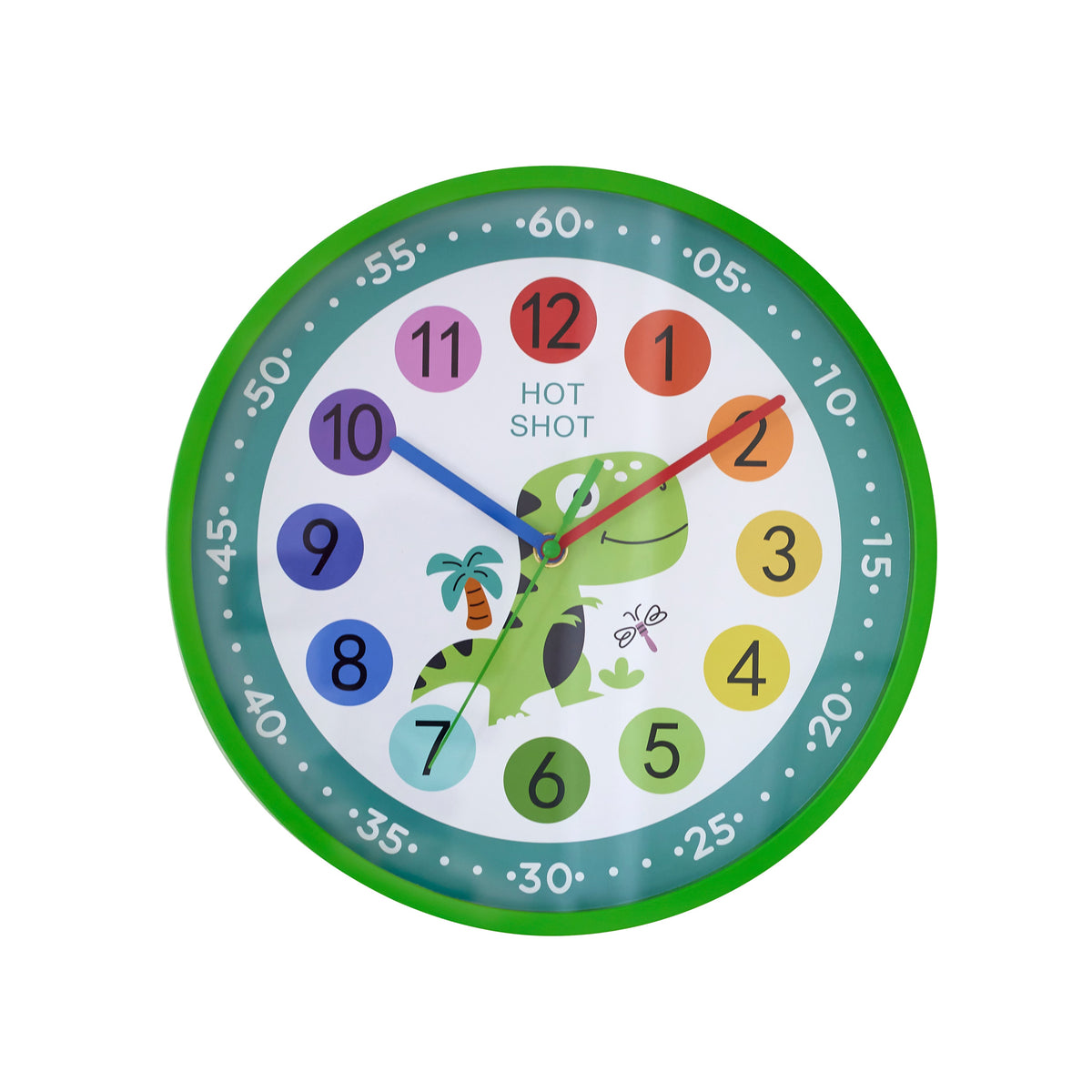 Stilvolle grüne Hot Shot Kinder-Wanduhr mit gut lesbaren Zahlen, Durchmesser 30,5 cm