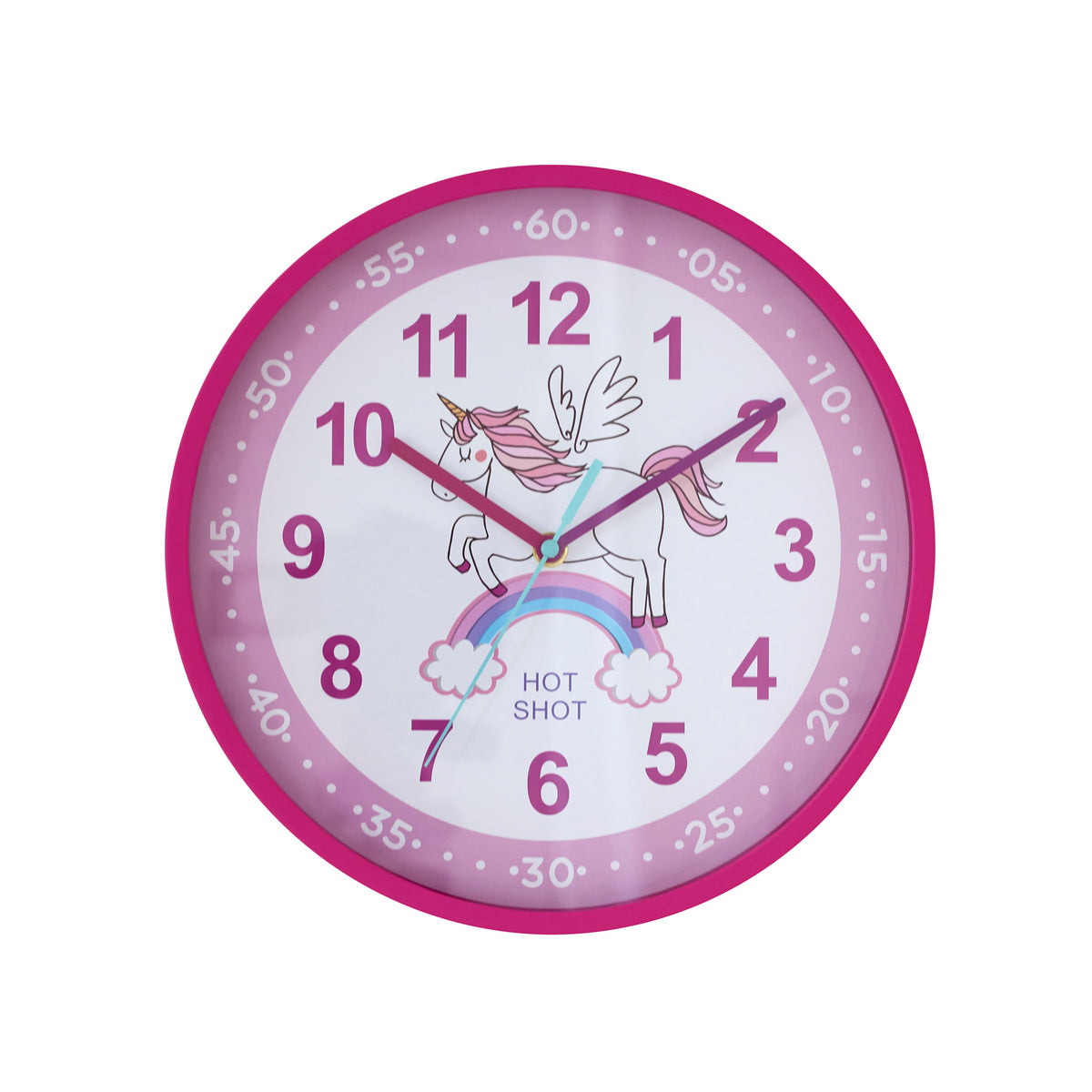 Hot Shot Kinder-Wanduhr in Rosa mit gut lesbaren Zahlen, Durchmesser 30,5 cm