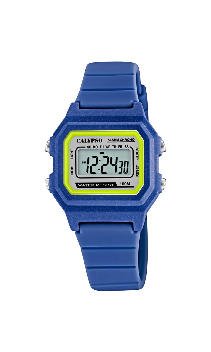 Calypso K5802/5 digitalt børneur i blå med neongrøn urskive