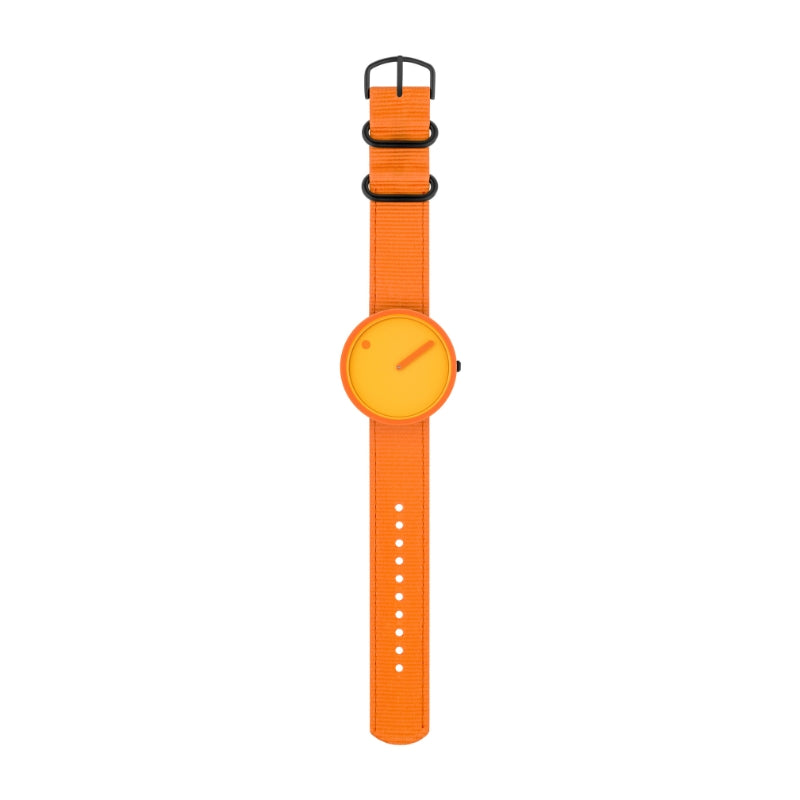Picto - Gebranntes gelbes Zifferblatt mit gebranntem orangefarbenem Armband - 40 mm