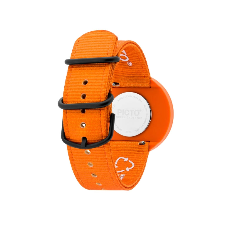 Picto - Gebranntes gelbes Zifferblatt mit gebranntem orangefarbenem Armband - 40 mm