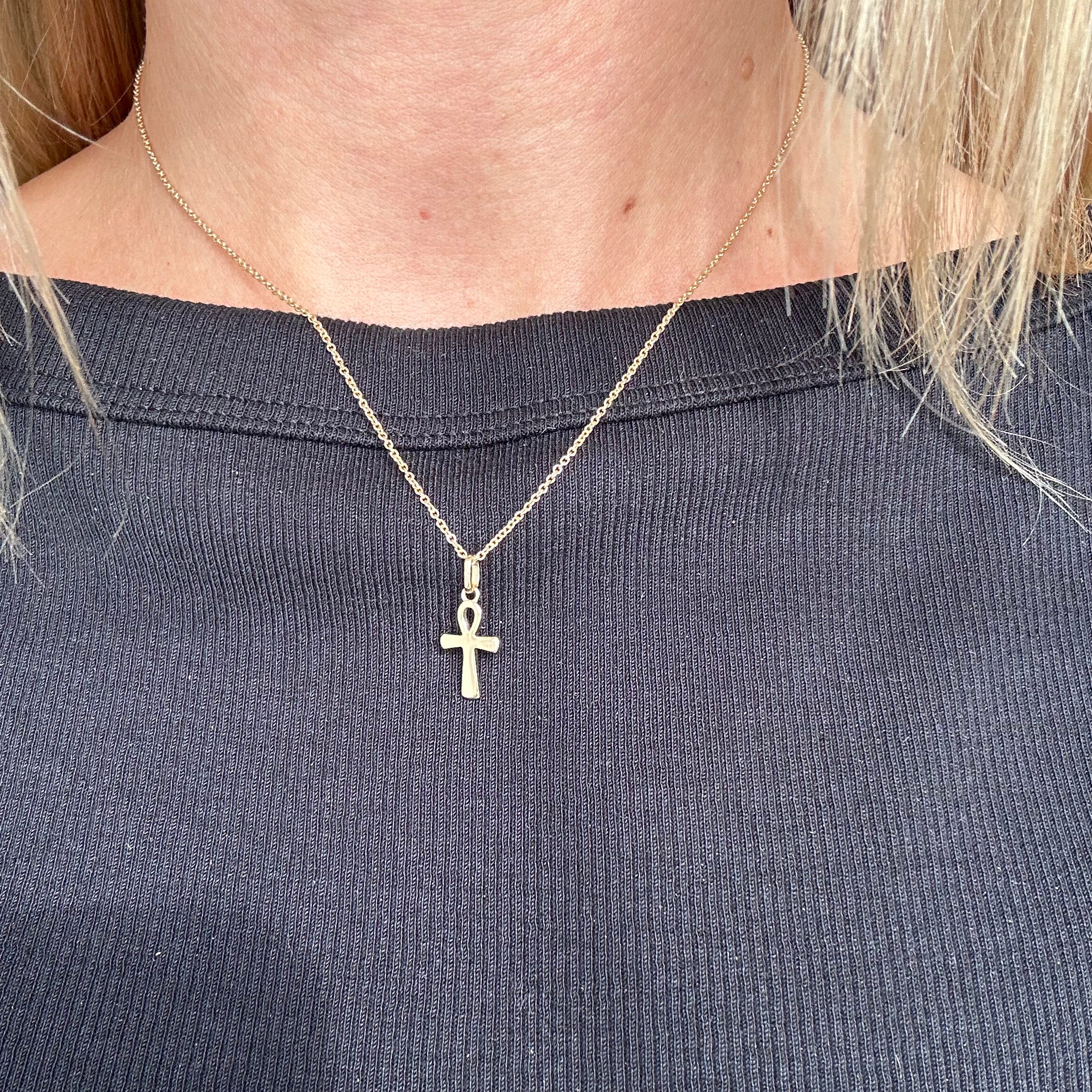 Ankh-Kreuz-Anhänger aus 8-karätigem Gold mit vergoldeter Silberkette