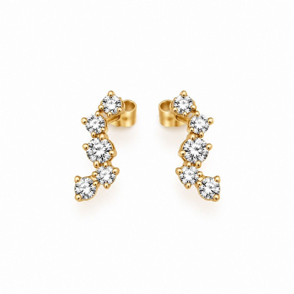 Elegante Halbmond-Ohrstecker aus 8-karätigem Gold mit fünf klaren Zirkonia in stilvoller Bogenform