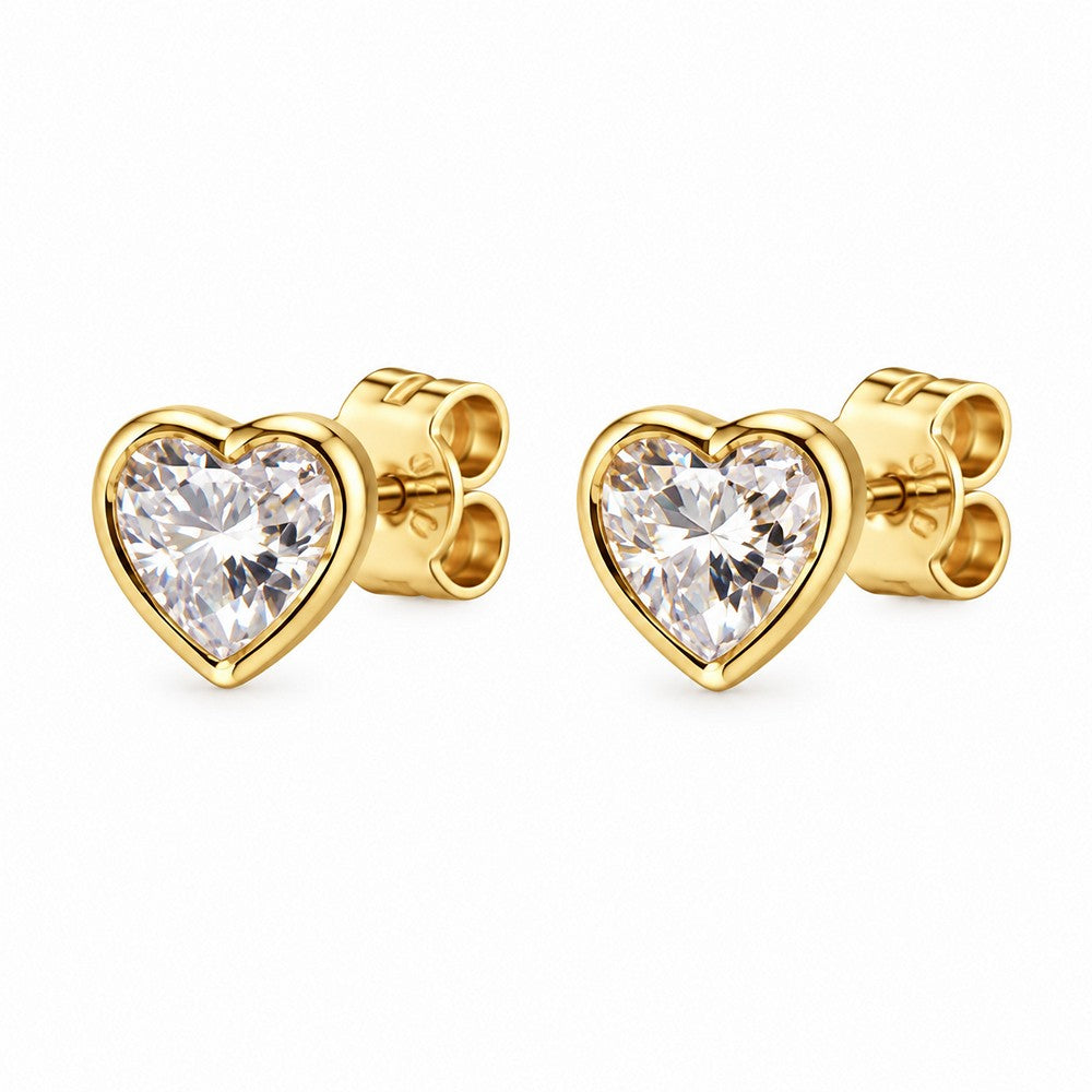 Elegante Herz-Ohrstecker aus 8-karätigem Gold mit herzförmig geschliffenen Zirkonia in klassischer geschlossener Fassung