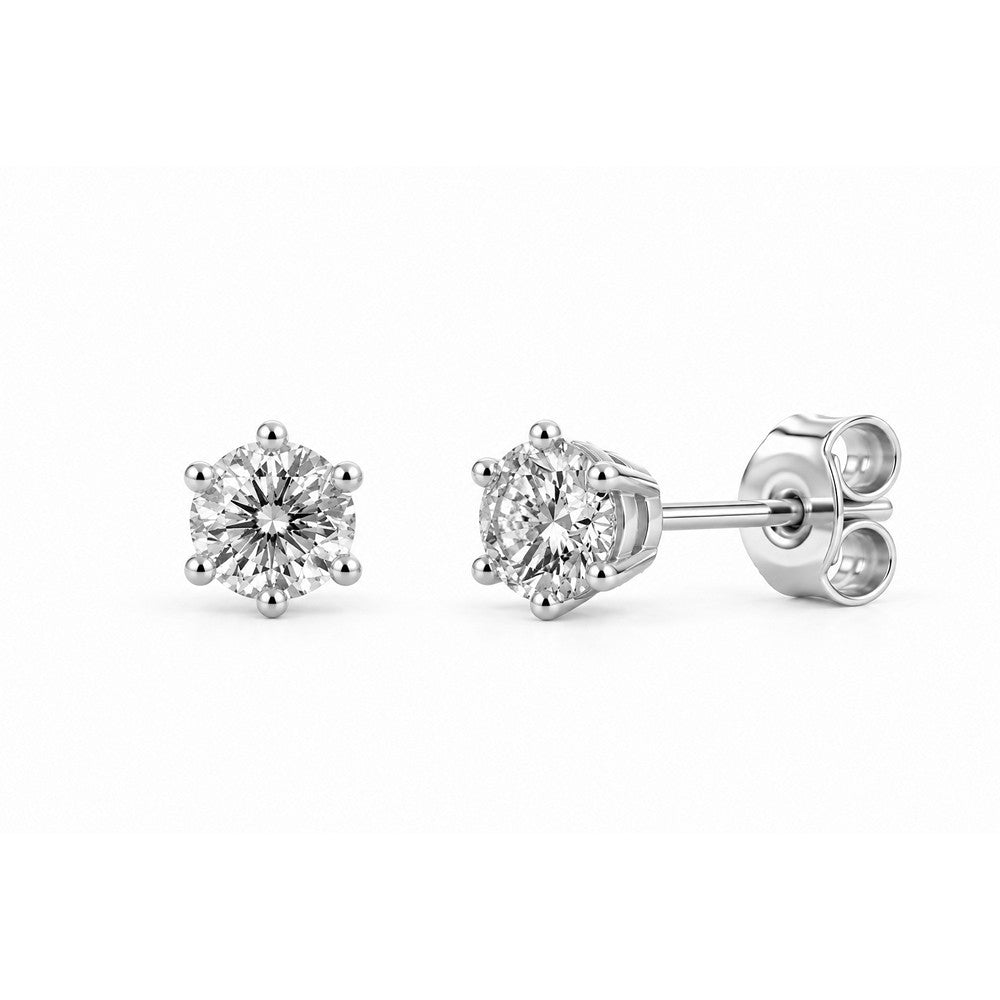 Elegante Ohrstecker aus rhodiniertem Silber mit rundem 4-mm-Zirkonia in einer raffinierten Fassung mit sechs Krappen
