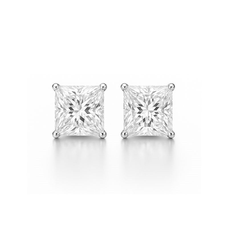 Elegante Ohrstecker aus rhodiniertem Silber mit 4 mm großem, quadratischem Zirkonia – stilvoll und modern