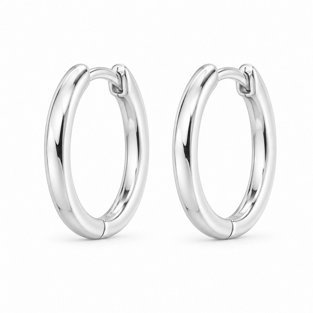 Elegante Creolen aus rhodiniertem Silber mit praktischem Klappverschluss, 12 mm Durchmesser