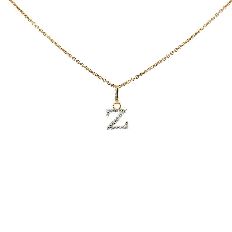 Buchstabenanhänger in 8 Karat Gold mit zirkonia