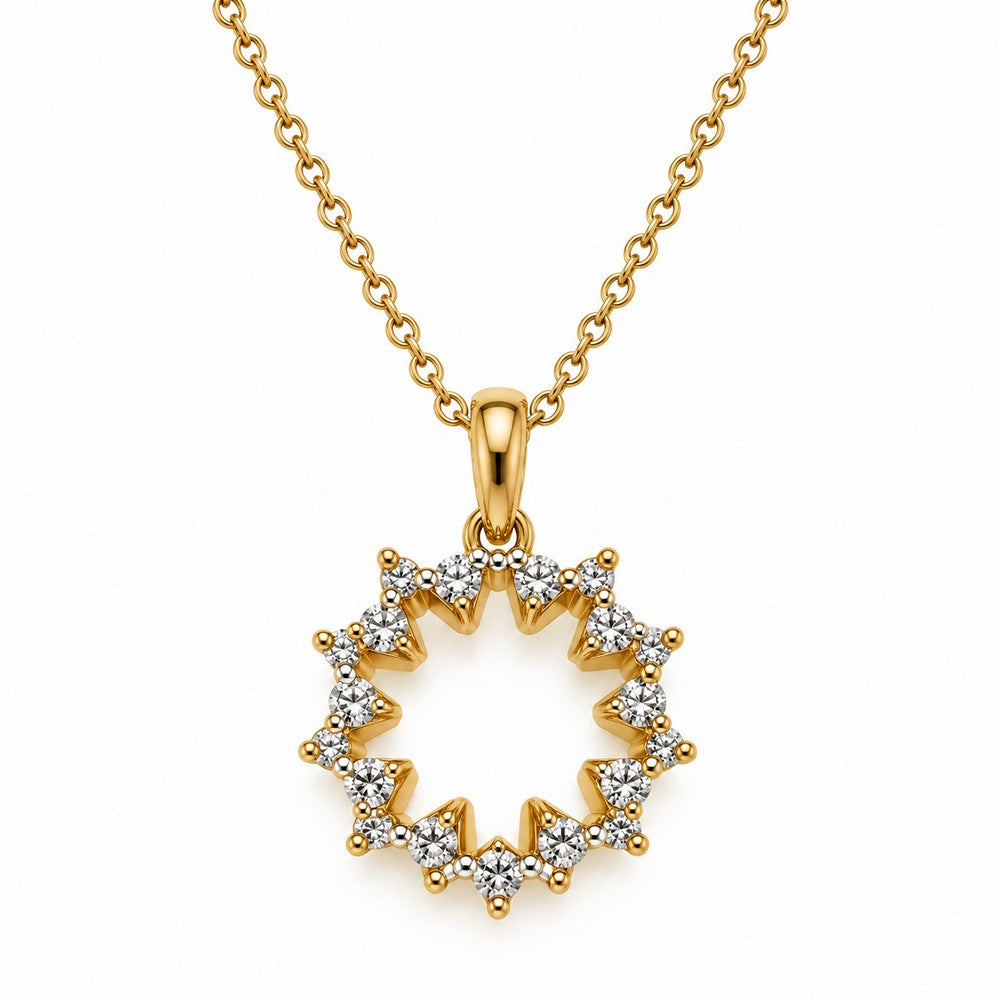 Eleganter kreisförmiger Anhänger aus 8-karätigem Gold mit funkelndem Zirkonia an einer stilvollen Ankerkette aus vergoldetem Silber