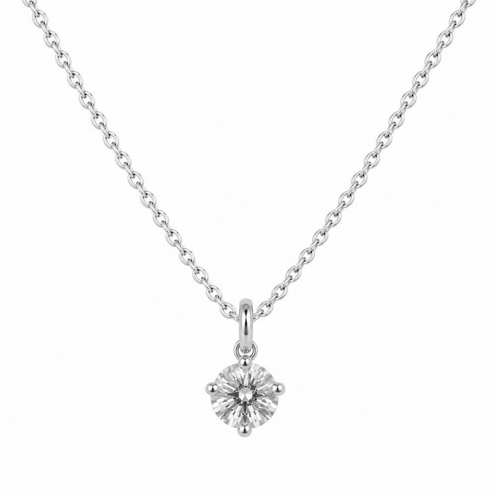 Elegante Solitär-Halskette aus rhodiniertem Silber mit einem 6 mm großen Zirkonia
