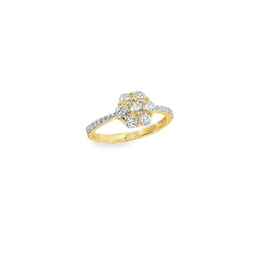 8 kt guldring med zirkonia blomst og sten på ringskinnen