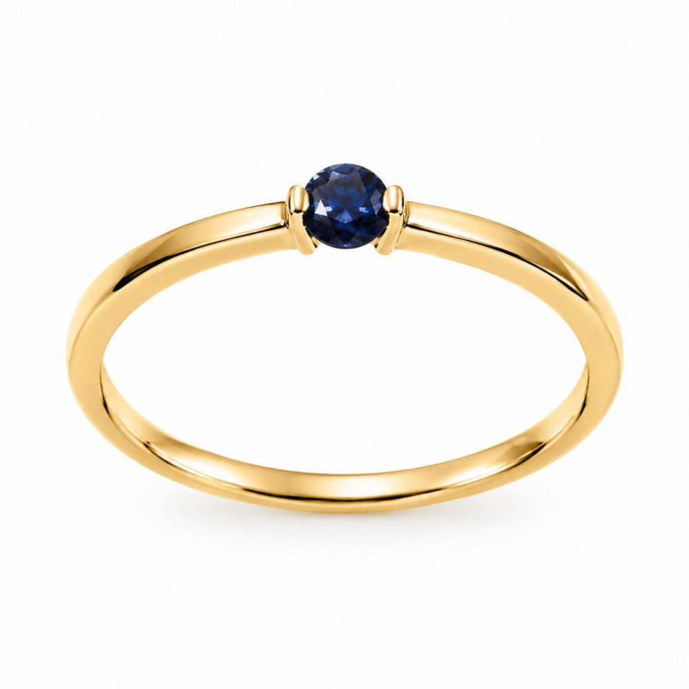 Eleganter Ring aus 8-karätigem Gold mit blauem Saphir in einer raffinierten offenen Fassung