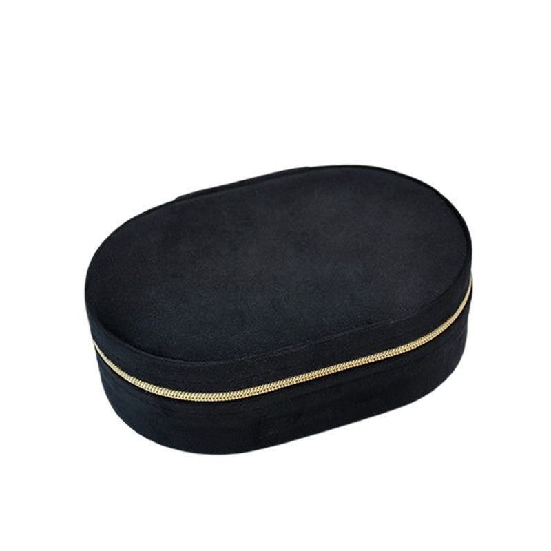 Ovalt smykkeskrin i velour i sort