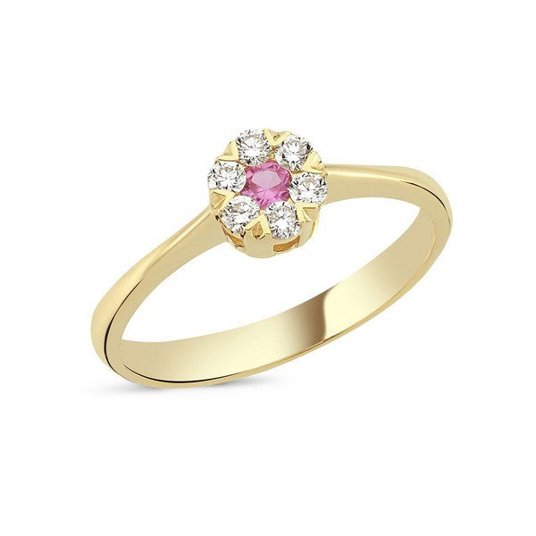 Flora Diamantring - 14 kt Gold mit pinkem Saphir und Diamanten insgesamt 0,18 ct.