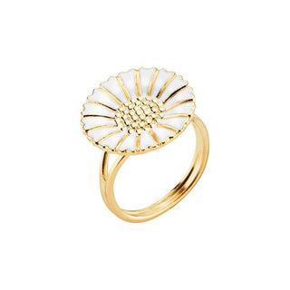 Lund Copenhagen eleganter Margeritenring aus vergoldetem Sterlingsilber mit weißer Emaille – 18 mm