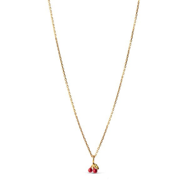 Enamel - Cherry Red halskæde i forgyldt