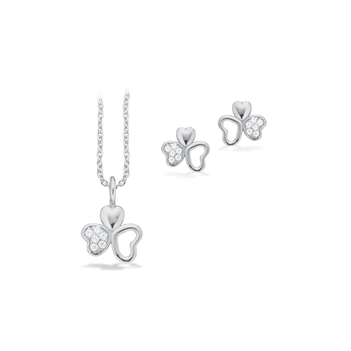 Schmuckzentrum Pixel Schmuckset aus 925er Sterlingsilber mit Herzmotiv und funkelnden Zirkonia, bestehend aus Halskette und passenden Ohrringen