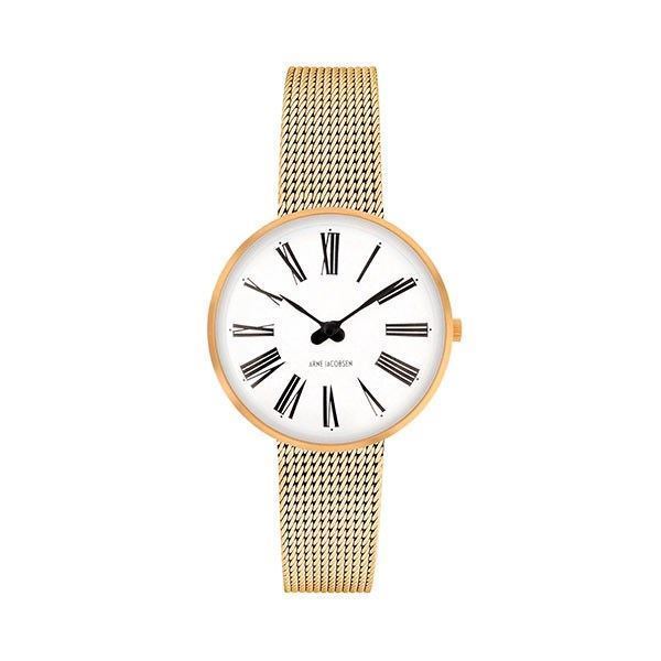 Arne Jacobsen ur - Roman - Ø30 mm - Forgyldt med meshlænke