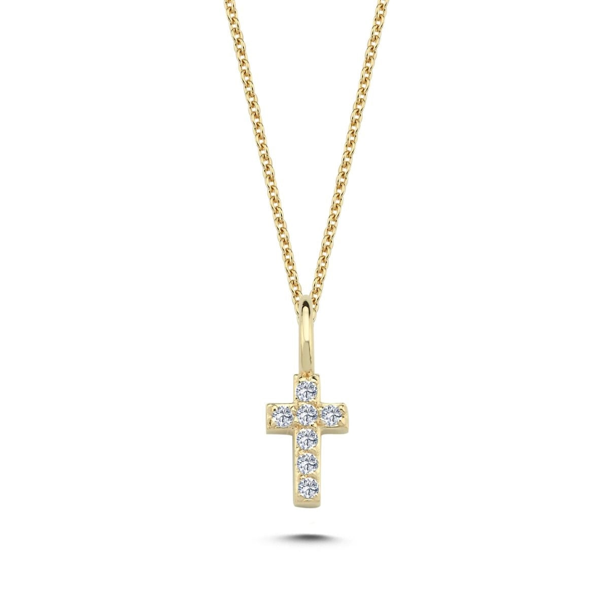 Kors vedhæng i 14 kt guld med i alt 0,035 carat. 6,5 mm