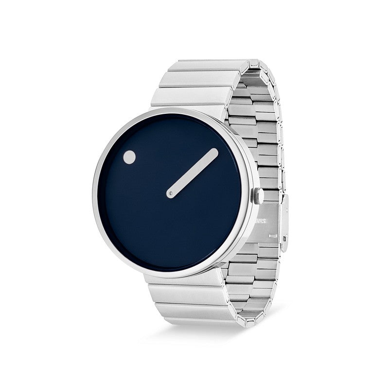 Picto blå skive med steel bracelet i sølvfarve 40 mm