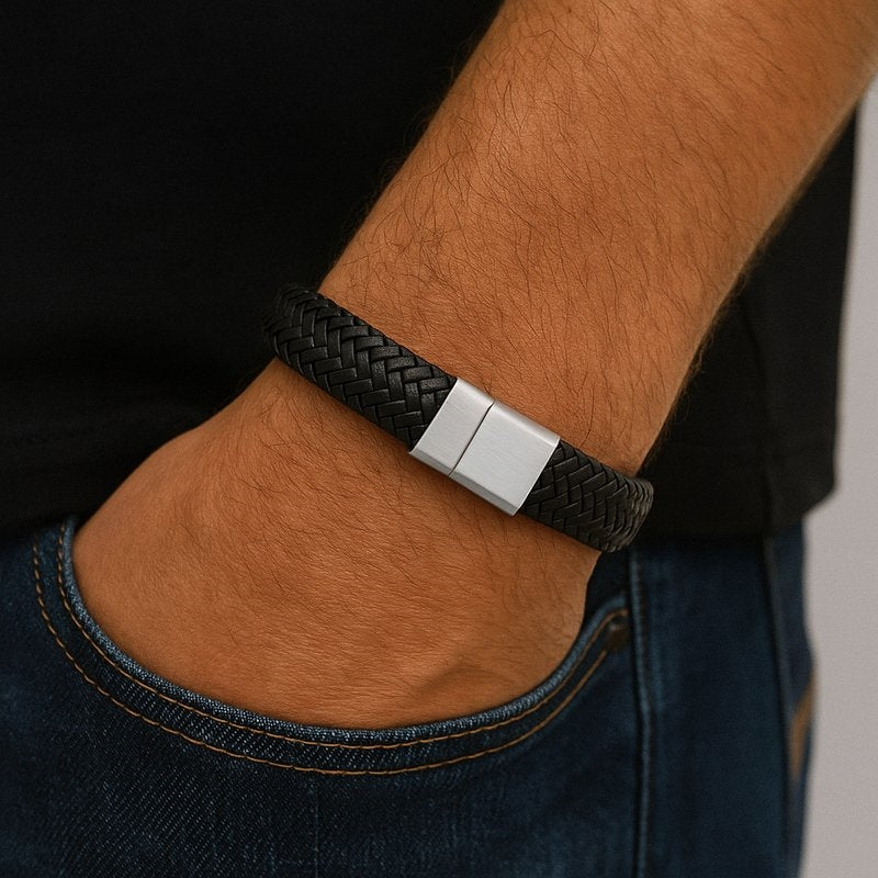 Rico's Læderarmbånd til mænd i vævet læder RC516S