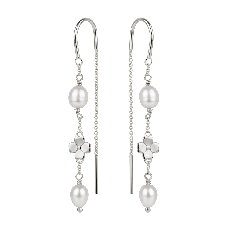 Elegante Christina Clover & Pearl Kettenohrringe aus Silber mit edlen Süßwasserperlen