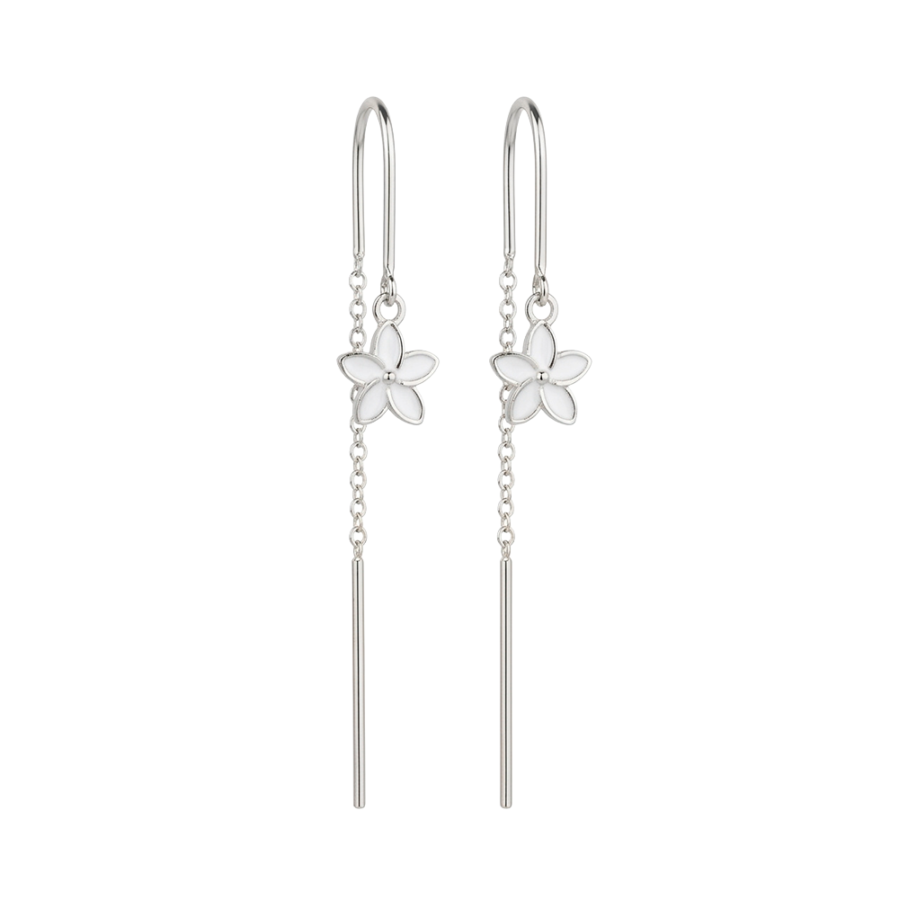 Elegante Flower-Heaven-Kettenohrringe von Christina aus Silber mit weißer Emaille