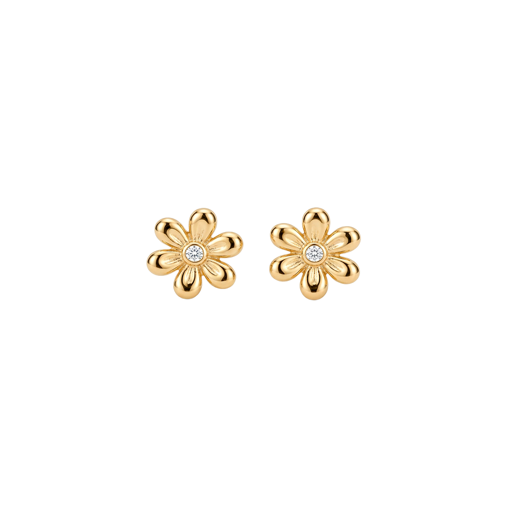 Elegante Christina Flower Ohrringe aus vergoldetem Silber mit funkelnden Zirkonia, 8 mm