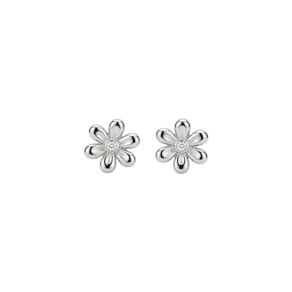 Elegante Christina-Blütenohrringe aus Silber mit funkelnden Zirkonia, 8 mm