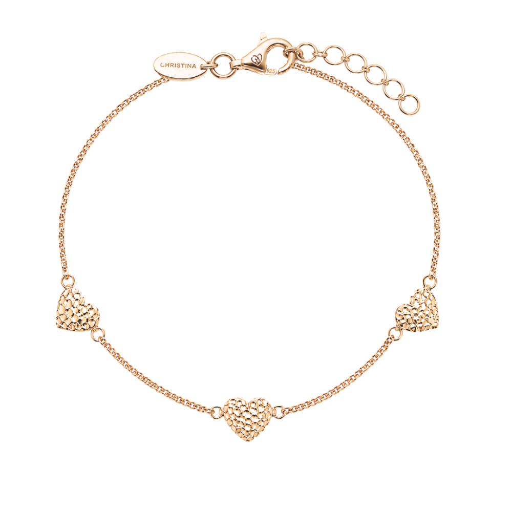 Elegantes Christina „Special Heart“-Armband aus gehämmertem, vergoldetem Silber