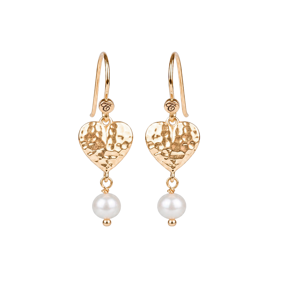 Elegante Christina Special Heart Ohrringe aus gehämmertem, vergoldetem Silber mit Süßwasserperle und stilvollem Ohrhaken