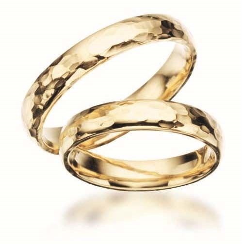 Scrouples vielsesringe i guld med banket overflade, 4 mm