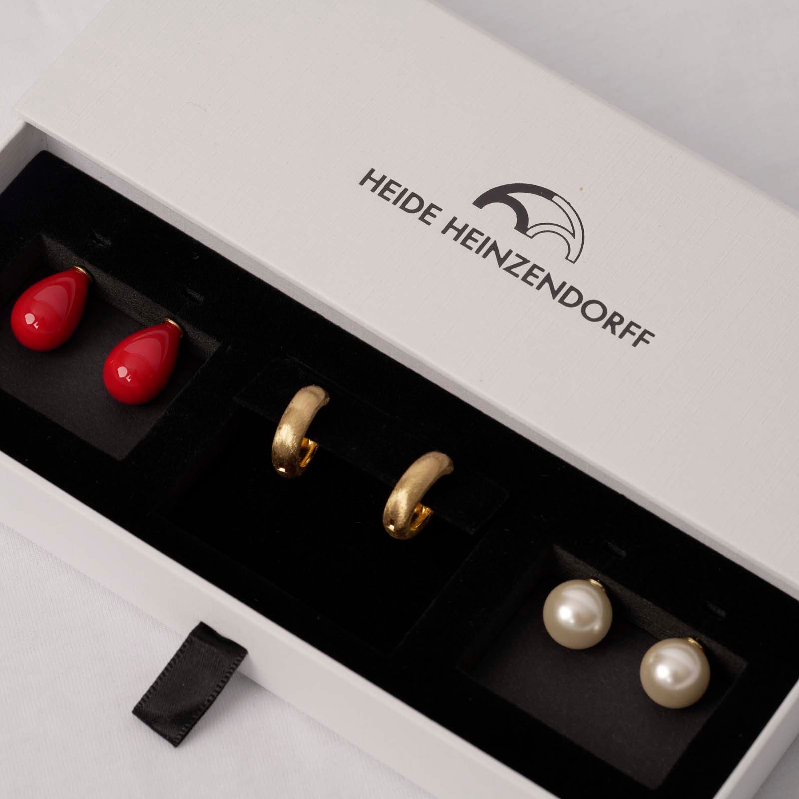 Elegante Heide Heinzendorff Stella-Creolen aus vergoldetem Silber mit Quarz und austauschbaren Anhängern – stilvoll, modern und vielseitig.