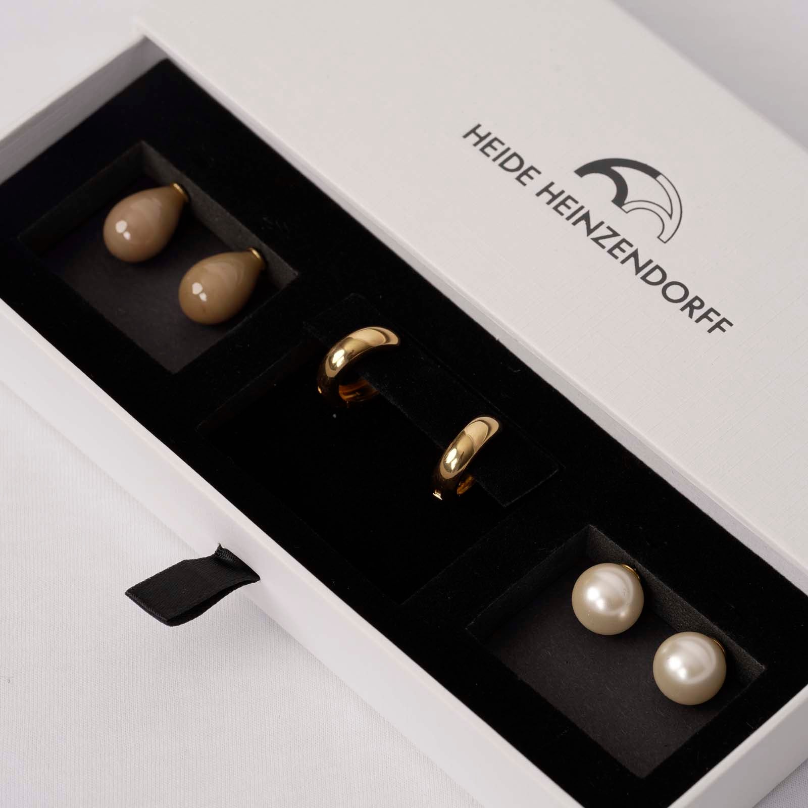 Heide Heinzendorff Stella Creolen aus stilvoll vergoldetem Silber mit elegantem Quarzglas und abnehmbaren Anhängern, 17 mm – erhältlich im Schmuckzentrum