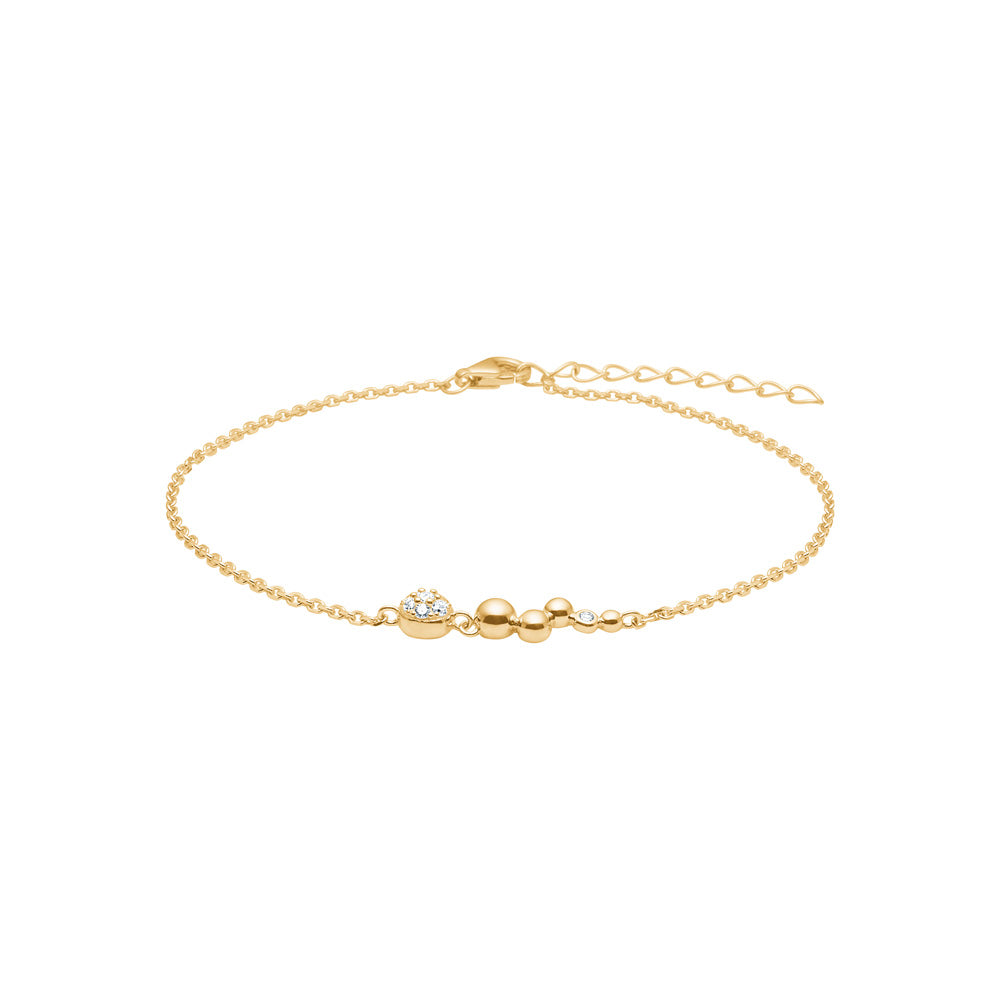 Armbånd med organiske kugler og zirkonia, forgyldt
