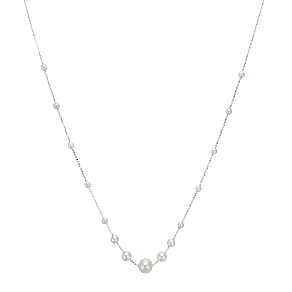 Elegante Joanli Nor TiffanyNor Perlenkette mit 15 weißen Perlen in abgestuften Größen aus rhodiniertem 925er Sterlingsilber – ein stilvolles, zeitloses Schmuckstück von Schmuckzentrum