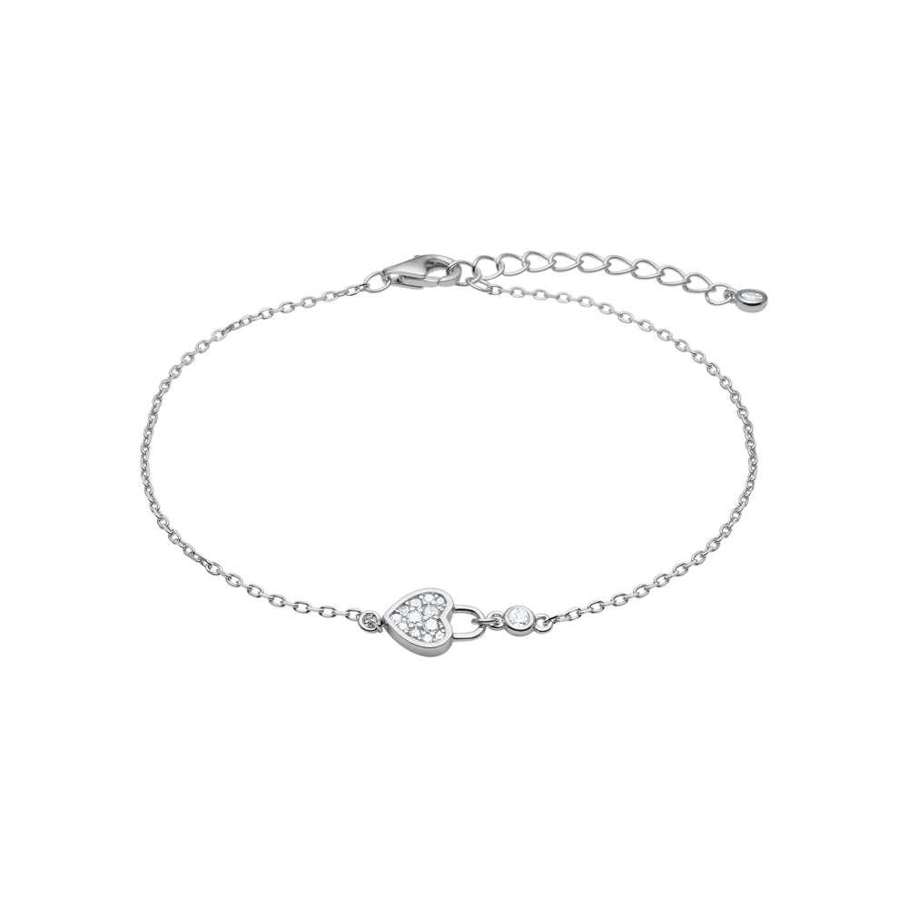 Elegantes TirzaNor-Armband von Joanli Nor aus rhodiniertem 925er-Sterlingsilber mit herzförmigem Zirkonia-Anhänger und kleinem rundem Zirkonia – Schmuckzentrum