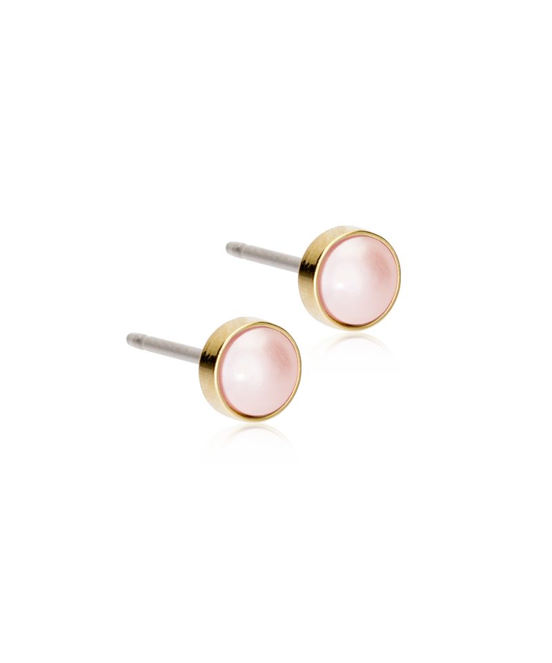 Blomdahl elegante Ohrstecker aus medizinischem Titan mit goldfarbener Beschichtung und zartrosa Kristallperlen, Ø 5 mm
