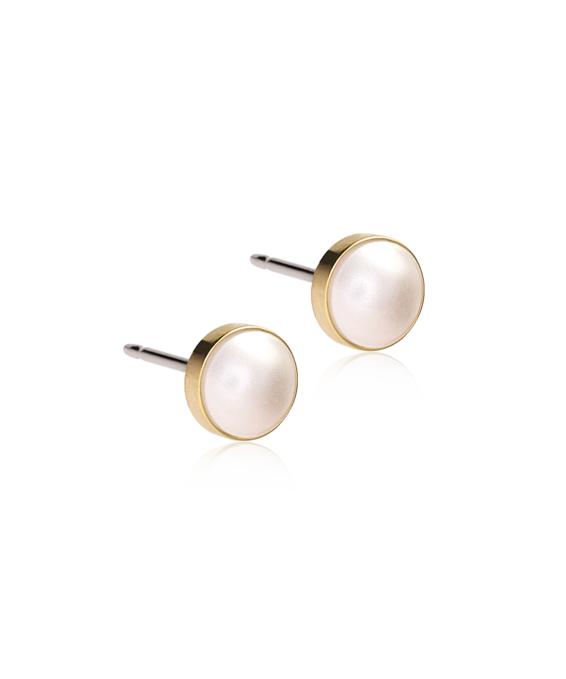 Blomdahl elegante Perlenohrringe aus goldfarbenem Titan mit weißer Kristallperle, Ø 6 mm