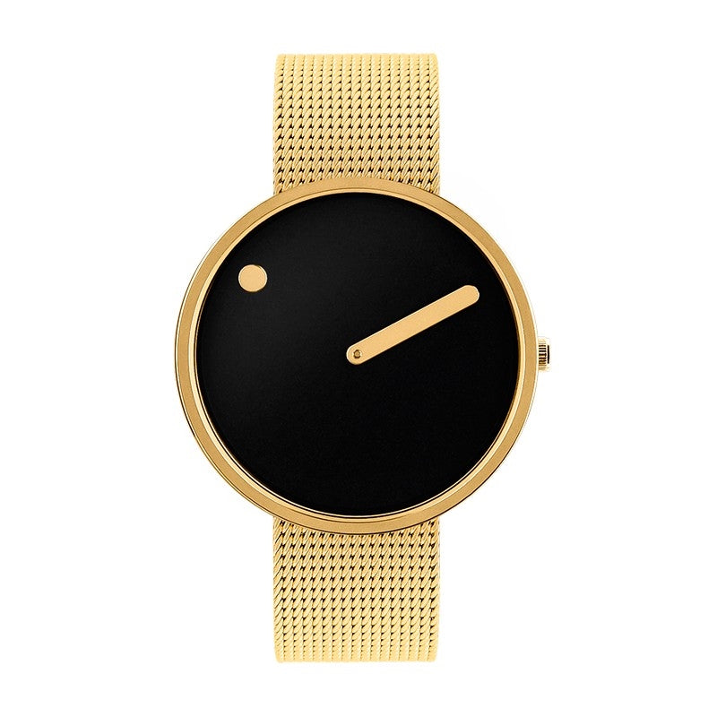 Picto Uhr - Schwarzes Zifferblatt, mattiertes IP-Goldstahlarmband 34 mm