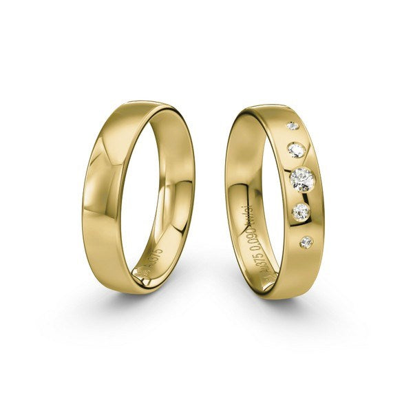 Siersbøl vielsesringe i guld med 0,08 ct. brillanter i stjernedrys og blank overflade