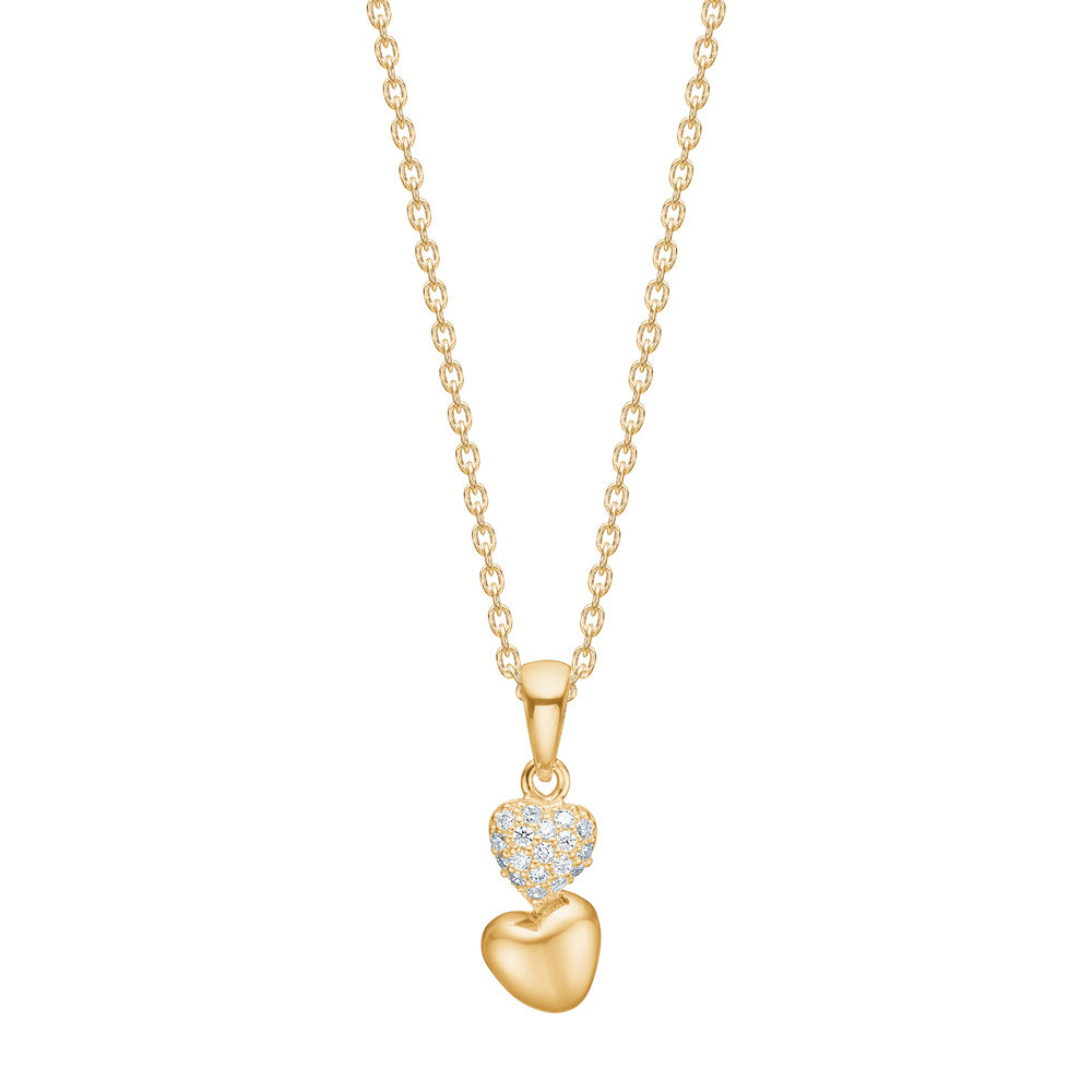 Elegante Halskette mit stilvollem, länglichem Herzanhänger aus 8-karätigem Gold und funkelnder Zirkonia-Verzierung