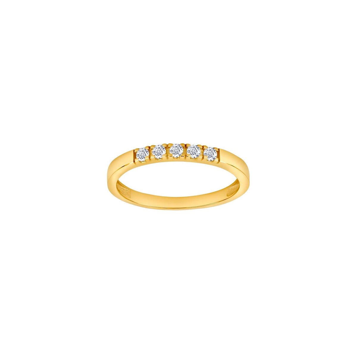 Siersbøl alliancering i 8 karat guld med 5 zirkonia, 2 mm bred og tidløst design