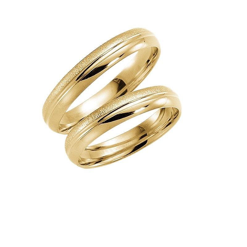 Aagaard vielsesringe i guld med gravering og kombineret overflade – klassisk og tidløst design