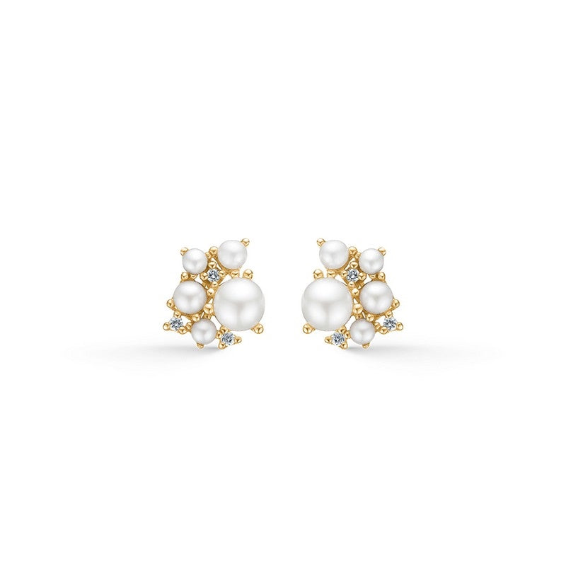 Mads Z - Diamond Cloud øreringe i 14 kt guld m perler m i alt 0,048ct