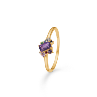 Eleganter Four Seasons Summer Petite Ring von Mads Z aus 14 Karat Gold mit farbenfrohen Edelsteinen und brillantgeschliffenem Diamanten – stilvoll präsentiert im Schmuckzentrum