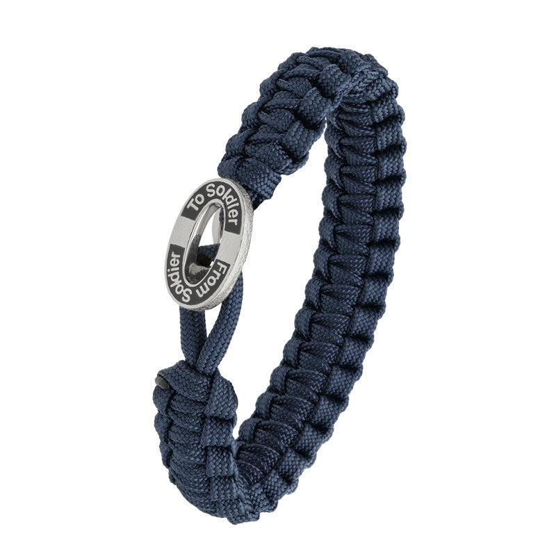 Aagaard From Soldier To Soldier armbånd i navyblå flettet line med oval sølvlås og sort emalje